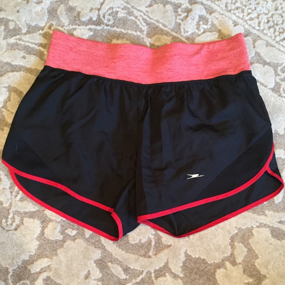 Red and black running shorts